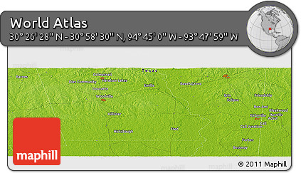 Physical Panoramic Map of the Area around 30° 42' 29" N, 94° 16' 30" W