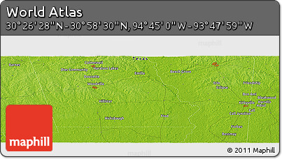 Physical Panoramic Map of the Area around 30° 42' 29" N, 94° 16' 30" W