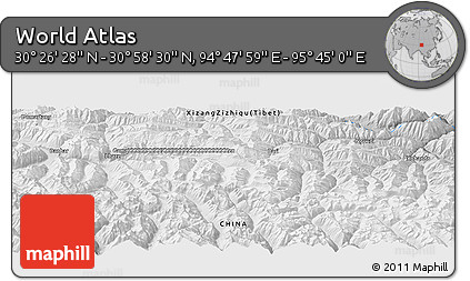 Physical Panoramic Map of the Area around 30° 42' 29" N, 95° 16' 30" E