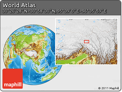 Physical Location Map of the Area around 30° 42' 29" N, 96° 7' 30" E