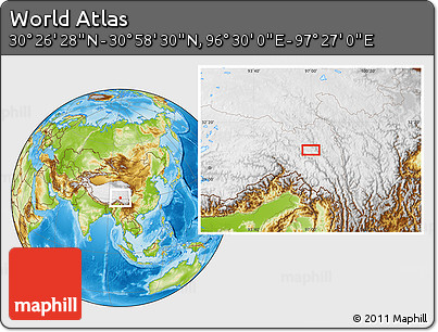Physical Location Map of the Area around 30° 42' 29" N, 96° 58' 29" E