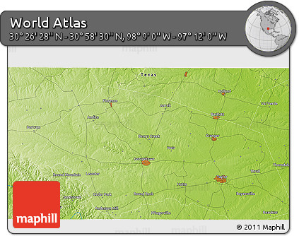 Physical 3D Map of the Area around 30° 42' 29" N, 97° 40' 30" W