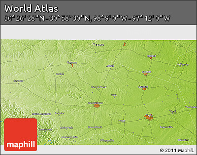 Physical 3D Map of the Area around 30° 42' 29" N, 97° 40' 30" W