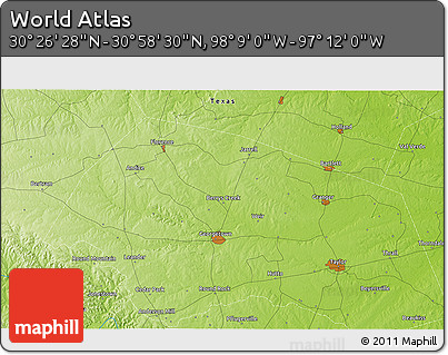 Physical 3D Map of the Area around 30° 42' 29" N, 97° 40' 30" W
