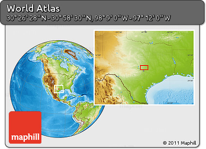 Physical Location Map of the Area around 30° 42' 29" N, 97° 40' 30" W