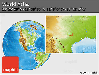 Physical Location Map of the Area around 30° 42' 29" N, 97° 40' 30" W