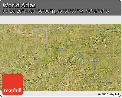 Satellite 3D Map of the Area around 30° 42' 29" N, 99° 22' 30" W