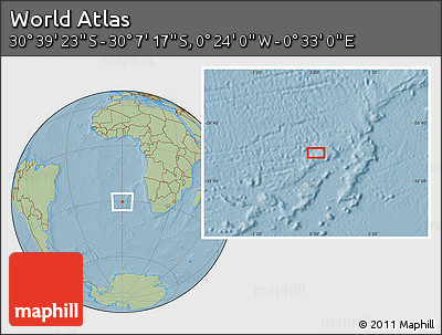 Savanna Style Location Map of the Area around 30° 23' 20" S, 0° 4' 30" E, hill shading