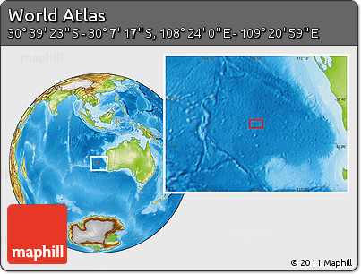Physical Location Map of the Area around 30° 23' 20" S, 108° 52' 30" E