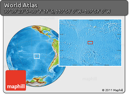 Physical Location Map of the Area around 30° 23' 20" S, 110° 25' 30" W