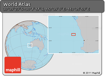 Gray Location Map of the Area around 30° 23' 20" S, 113° 7' 30" E