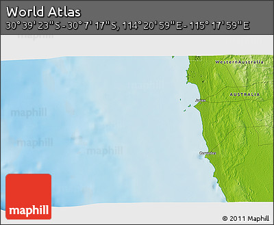 Physical 3D Map of the Area around 30° 23' 20" S, 114° 49' 29" E