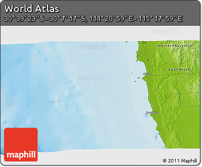 Physical 3D Map of the Area around 30° 23' 20" S, 114° 49' 29" E