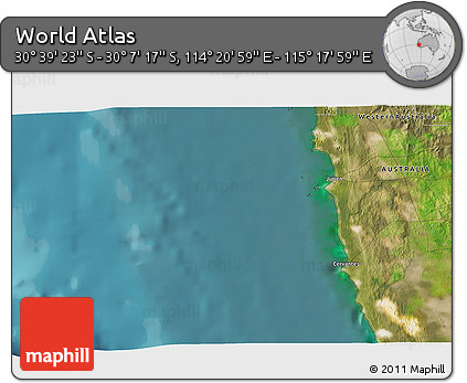 Satellite 3D Map of the Area around 30° 23' 20" S, 114° 49' 29" E