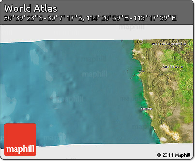 Satellite 3D Map of the Area around 30° 23' 20" S, 114° 49' 29" E