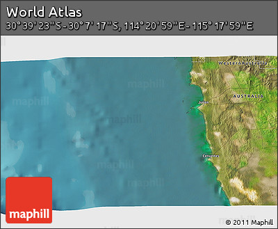 Satellite 3D Map of the Area around 30° 23' 20" S, 114° 49' 29" E