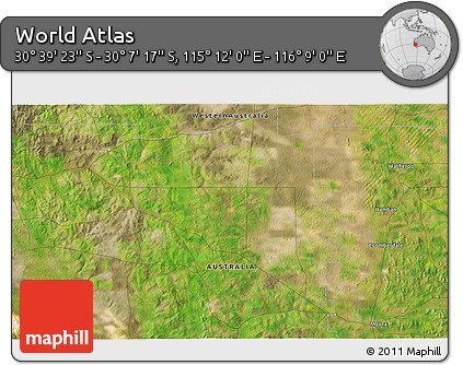 Satellite 3D Map of the Area around 30° 23' 20" S, 115° 40' 30" E