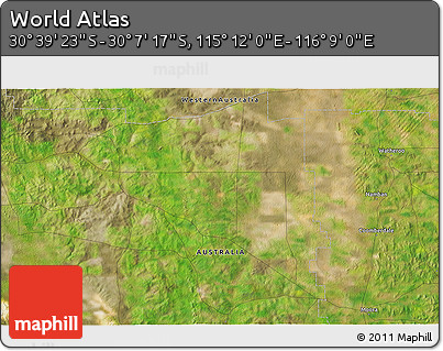 Satellite 3D Map of the Area around 30° 23' 20" S, 115° 40' 30" E