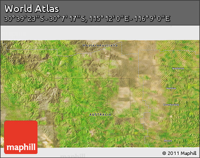 Satellite 3D Map of the Area around 30° 23' 20" S, 115° 40' 30" E