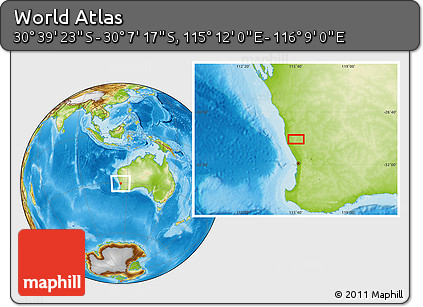 Physical Location Map of the Area around 30° 23' 20" S, 115° 40' 30" E