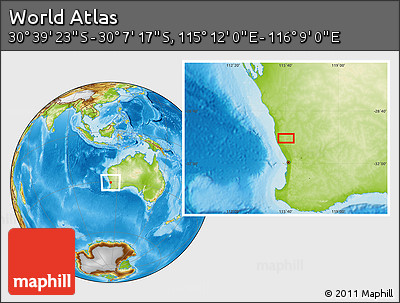 Physical Location Map of the Area around 30° 23' 20" S, 115° 40' 30" E