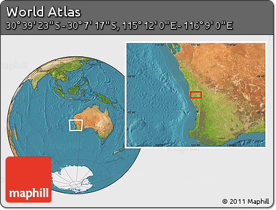 Satellite Location Map of the Area around 30° 23' 20" S, 115° 40' 30" E