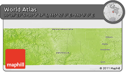 Physical Panoramic Map of the Area around 30° 23' 20" S, 115° 40' 30" E