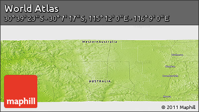 Physical Panoramic Map of the Area around 30° 23' 20" S, 115° 40' 30" E