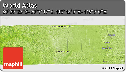 Physical Panoramic Map of the Area around 30° 23' 20" S, 115° 40' 30" E