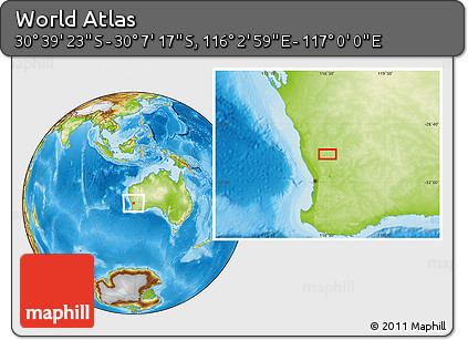 Physical Location Map of the Area around 30° 23' 20" S, 116° 31' 30" E