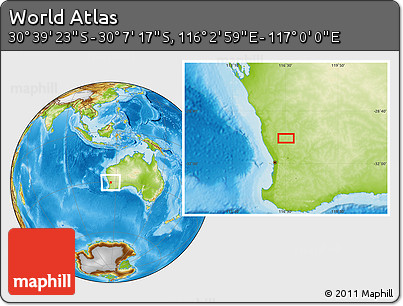 Physical Location Map of the Area around 30° 23' 20" S, 116° 31' 30" E