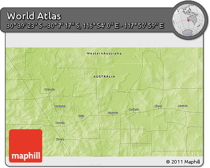 Physical 3D Map of the Area around 30° 23' 20" S, 117° 22' 30" E