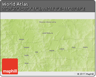 Physical 3D Map of the Area around 30° 23' 20" S, 117° 22' 30" E
