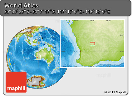 Physical Location Map of the Area around 30° 23' 20" S, 118° 13' 29" E