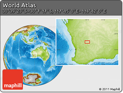 Physical Location Map of the Area around 30° 23' 20" S, 118° 13' 29" E