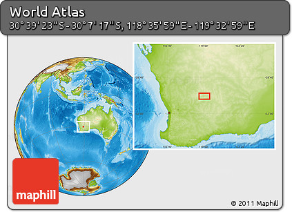 Physical Location Map of the Area around 30° 23' 20" S, 119° 4' 29" E
