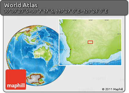 Physical Location Map of the Area around 30° 23' 20" S, 119° 55' 30" E