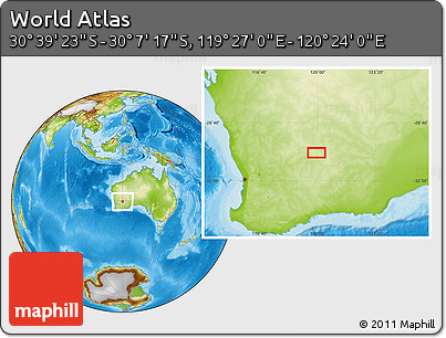 Physical Location Map of the Area around 30° 23' 20" S, 119° 55' 30" E