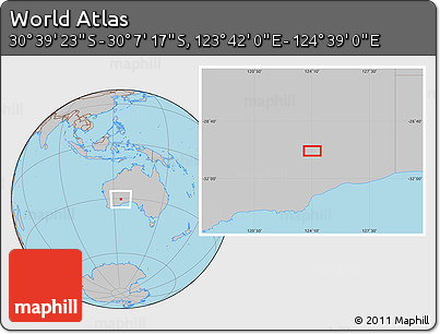 Gray Location Map of the Area around 30° 23' 20" S, 124° 10' 30" E