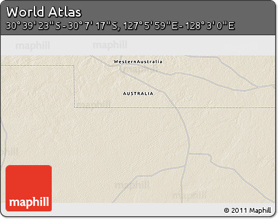 Shaded Relief 3D Map of the Area around 30° 23' 20" S, 127° 34' 30" E