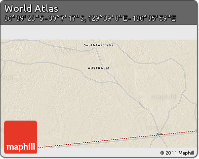 Shaded Relief 3D Map of the Area around 30° 23' 20" S, 130° 7' 30" E