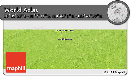 Physical Panoramic Map of the Area around 30° 23' 20" S, 135° 13' 29" E