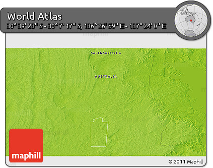 Physical 3D Map of the Area around 30° 23' 20" S, 136° 55' 30" E