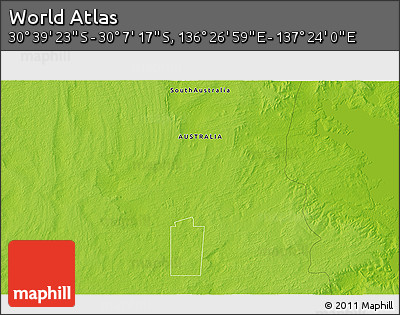 Physical 3D Map of the Area around 30° 23' 20" S, 136° 55' 30" E