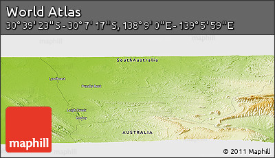 Physical Panoramic Map of the Area around 30° 23' 20" S, 138° 37' 30" E