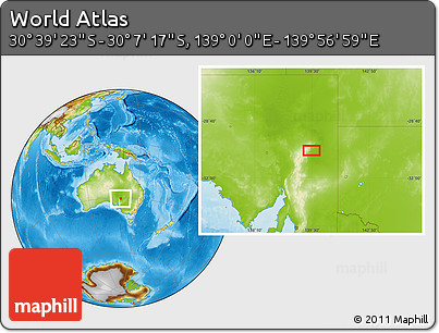 Physical Location Map of the Area around 30° 23' 20" S, 139° 28' 29" E