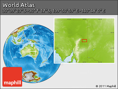 Physical Location Map of the Area around 30° 23' 20" S, 140° 19' 29" E