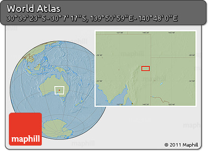 Savanna Style Location Map of the Area around 30° 23' 20" S, 140° 19' 29" E, hill shading