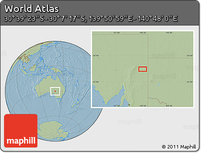 Savanna Style Location Map of the Area around 30° 23' 20" S, 140° 19' 29" E, hill shading