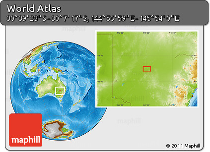 Physical Location Map of the Area around 30° 23' 20" S, 145° 25' 30" E